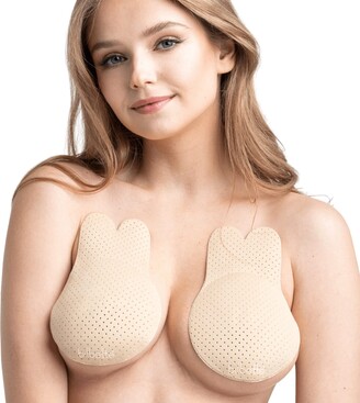 Nippleless Covers Sticky Silicone Reusable Breast Lift Nipple Cover Pasties Bra for Women Best Diameter 4.3inch（Pink） 