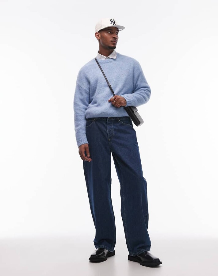 Topman baggy jeans in mid wash blue