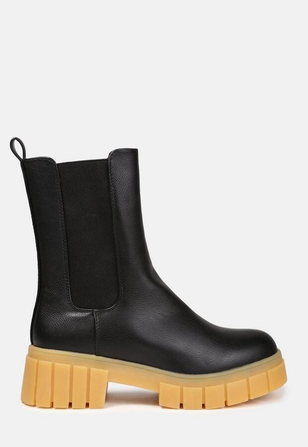 Missguided Black Faux Leather Chunky Rubber Sole Ankle Boots ShopStyle