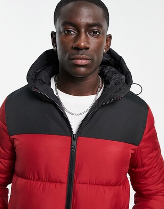 Jack and Jones Originals hooded puffer jacket in red - ShopStyle