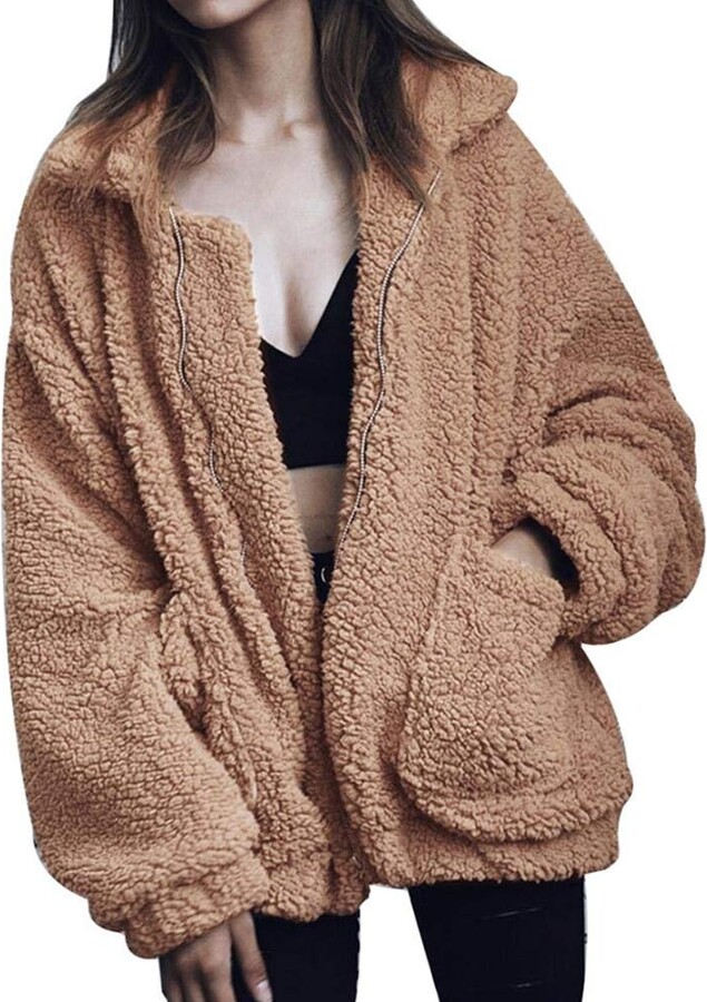Women Ladies Winter Long Sleeve Slim Fluffy Fur Cardigan Coat Open Front Jacket 