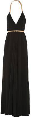 Victoria Beckham Leather-trimmed cady gown