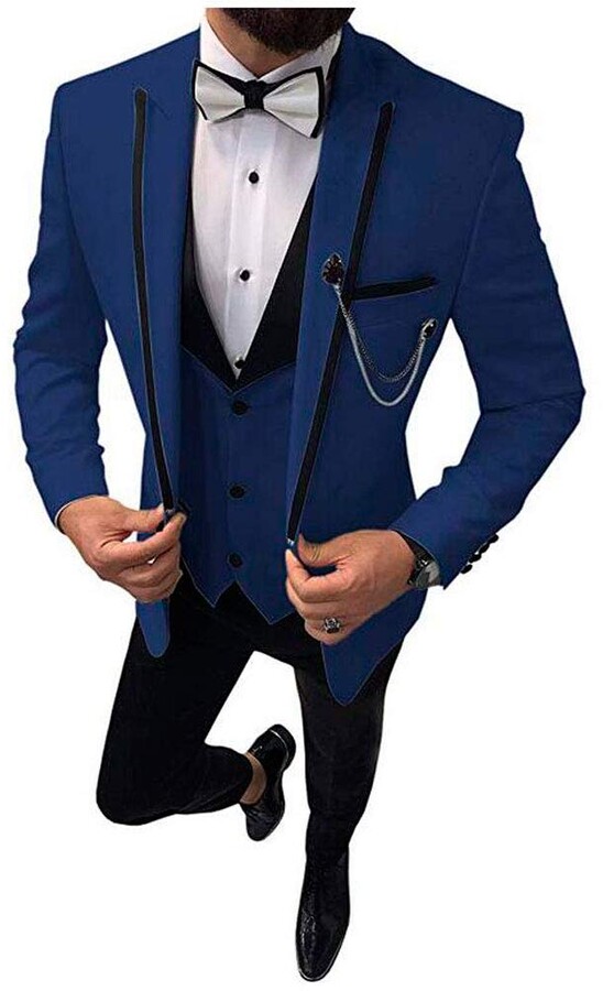 Botong Peak Lapel Mens Suits 3 Pc Two Button Groom Wedding Tuxedos Suits