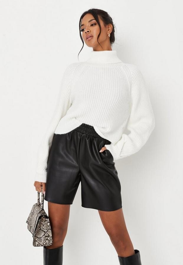 Missguided White Tuck Sleeve Cropped Turtle Neck Sweater - ShopStyle