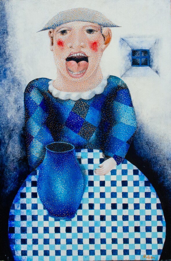 Harry Bilson, Vibrant Harlequin Portrait by Harry Bilson, c. 21st Century