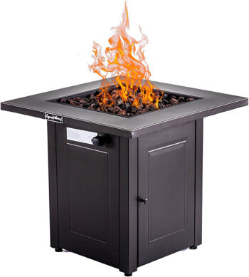 Latitude Run 28In Propane Fire Pits Table, 50000 BTU Gas Square Outdoor Dinning Firepit Fireplace Dinning Tables With Lid, Lava Stone, ETL Certification, For Outsi