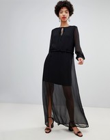 Thumbnail for your product : Vero Moda chiffon sheer maxi dress with cuff detail in black