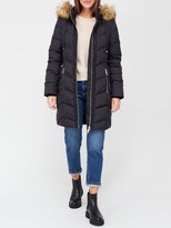 Thumbnail for your product : Very Premium Padded Coat With Woven Trim Black