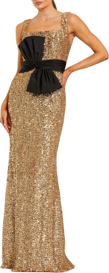 Mac Duggal Sequin Scoop Neck Column Gown With Faille Bow