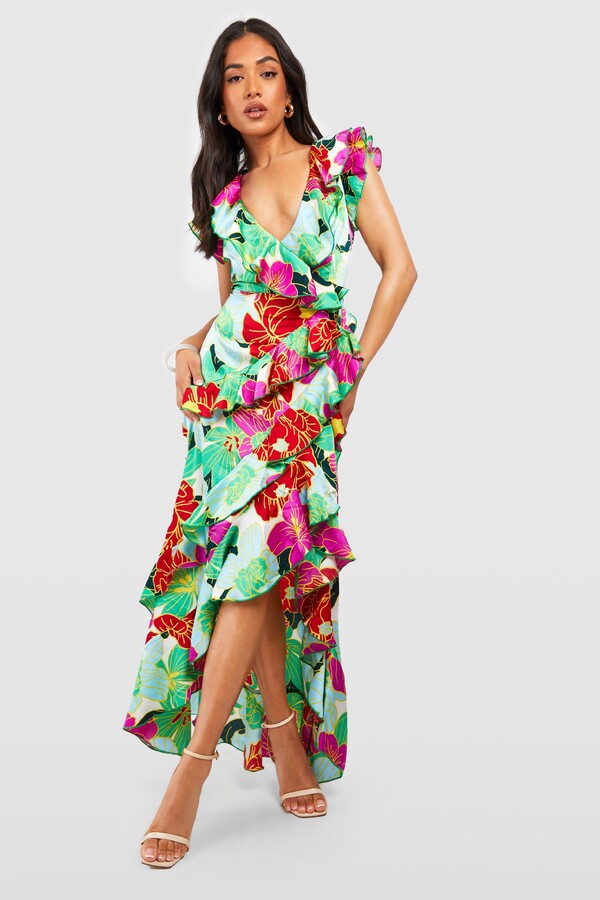 Petite Floral Wrap Ruffle Maxi Dress - Main Image