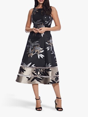 Adrianna Papell Floral Jacquard Dress, Black/Champagne