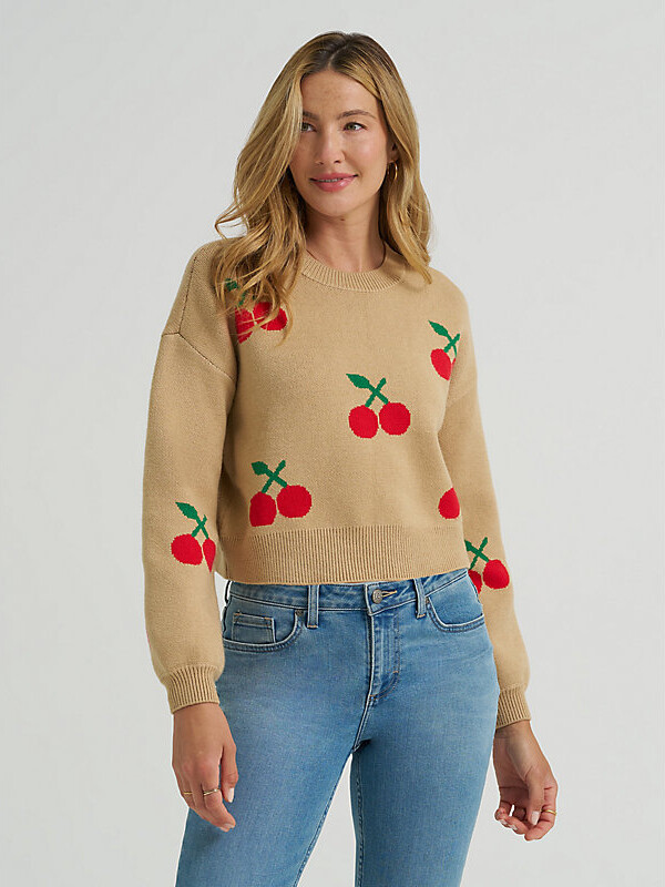 Lee Womens Cherry Print All Over Crop Sweater