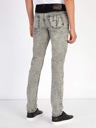 Givenchy Contrast-waistband Washed-denim Jeans - Mens - Grey