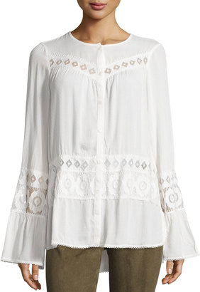 Max Studio Long-Sleeve Lace-Panel Top, Ivory