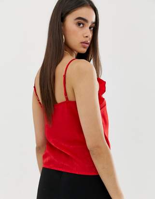 UNIQUE21 satin cami top with frill detail-Red