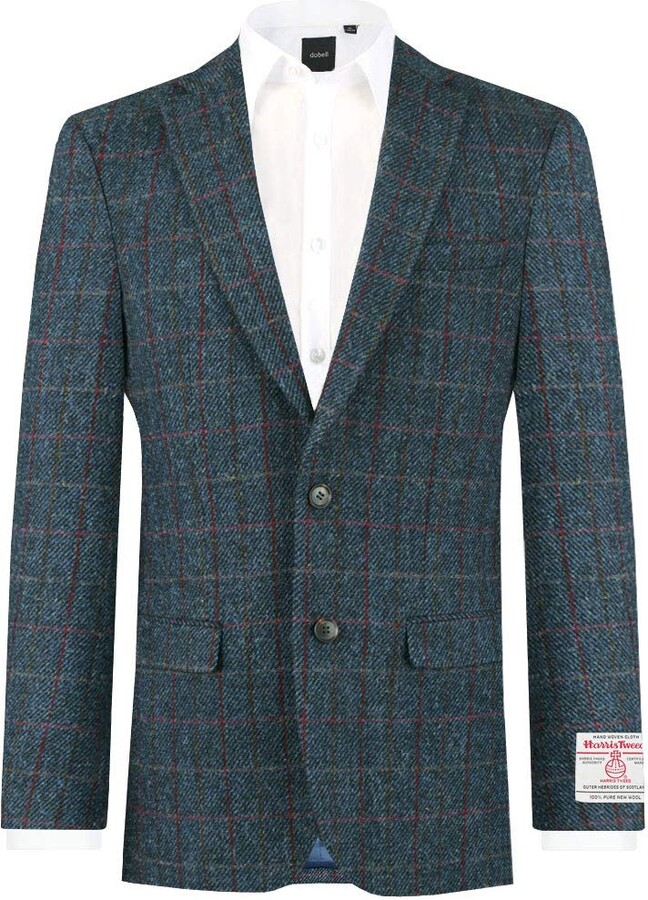 Dobell Scottish Harris Tweed Mens Green Tweed Jacket Regular Fit 100% Wool Herringbone 