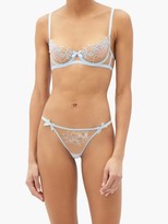 Thumbnail for your product : Agent Provocateur Lindie Beaded Floral-embroidered Mesh Thong - Light Blue