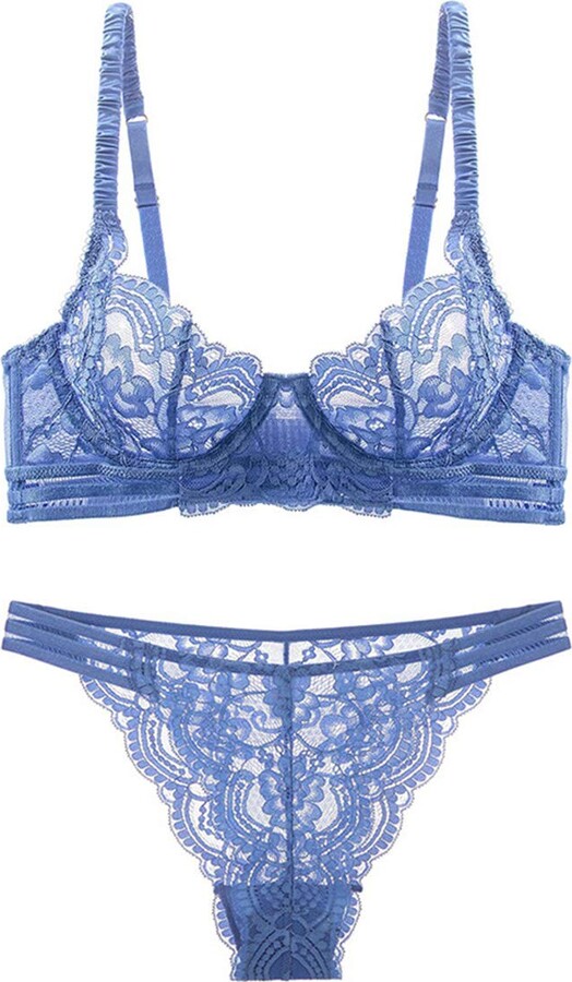 Guoeappa Women's Sexy Soft Lace Lingerie Set See Through Underwear Floral  Lace Underwire Sheer Bra and Panty Set（Blue - ShopStyle