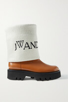 Thumbnail for your product : J.W.Anderson Fisherman Wool-jacquard Trimmed Glossed-leather Ankle Boots