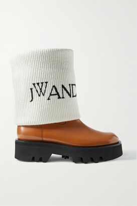 J.W.Anderson Fisherman Wool-jacquard Trimmed Glossed-leather Ankle Boots