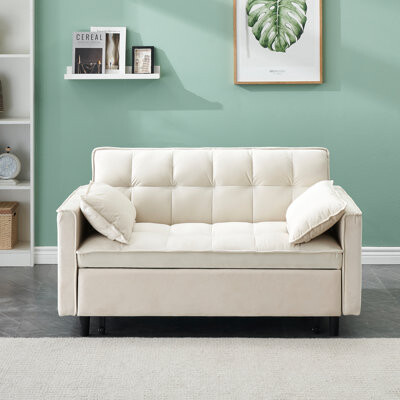 Latitude Run Small Love Seat Lounge Bed Made Of Velvet, Featuring Curved Filled With Sponge, 2 Toss Pillows, And Solid Wood Frame, Ideal For Multiple Rooms, Availa