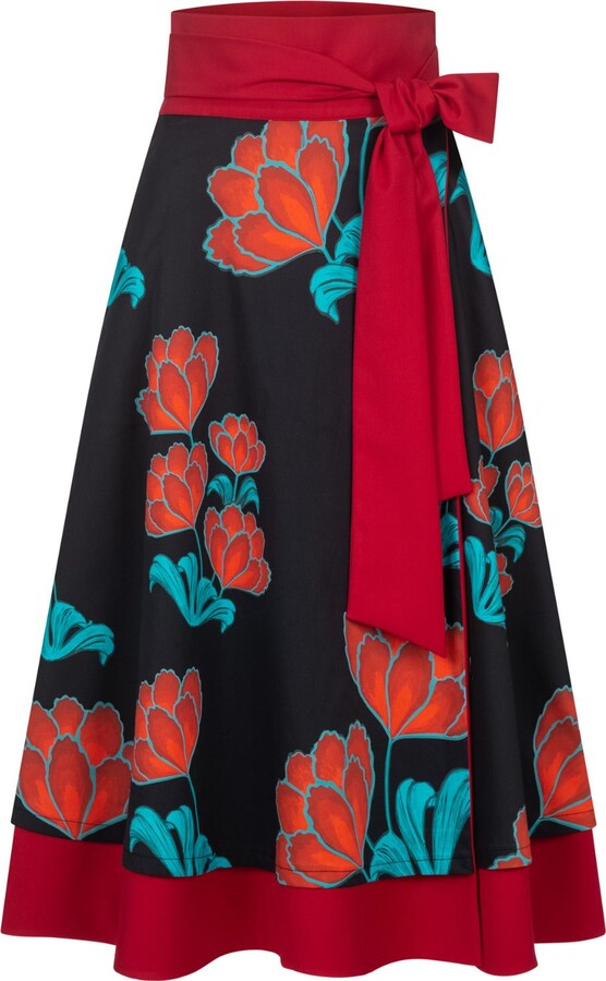 Marianna Déri Reversible Wrap Skirt Blooms & Red