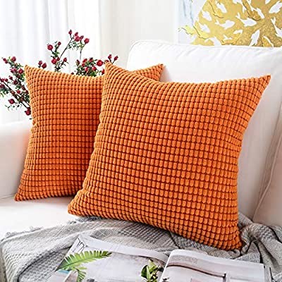 Corduroy Soft Soild Decorative Square Throw Pillow Covers Set Cushion Cases Pillowcases for Sofa Bedroom Car 20 x 20 Inch 50 x 50 cm MIULEE Pack of 2 