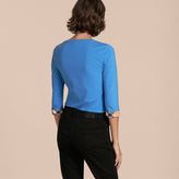 Thumbnail for your product : Burberry Three-quarter Sleeved Stretch Cotton T-shirt with Check Trim