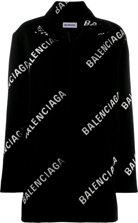 Balenciaga all-over logo A-line coat - ShopStyle