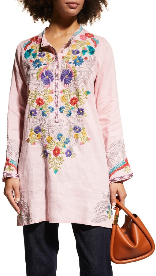 Johnny Was Roseton FloralEmbroidered Gauze Tunic ShopStyle