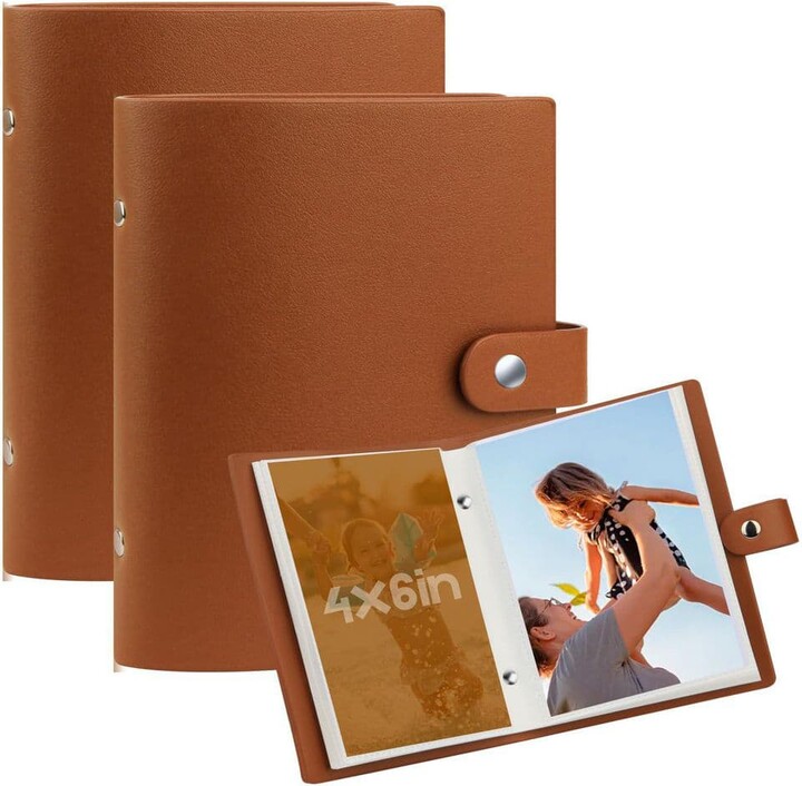 Afoxsos Mini Series Brown 4x6 Photo Album with Leather Cover, 52 Pocket Capacity, Top-Loading Design for Family Memories