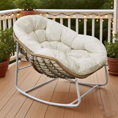 Corrigan Studio Outdoor Ladena Rocking Rattan Chair with Cushions