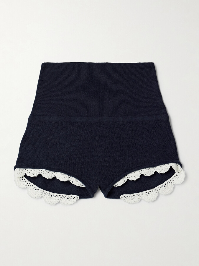 Magda Butrym - Crochet-trimmed Cashmere Shorts - Blue