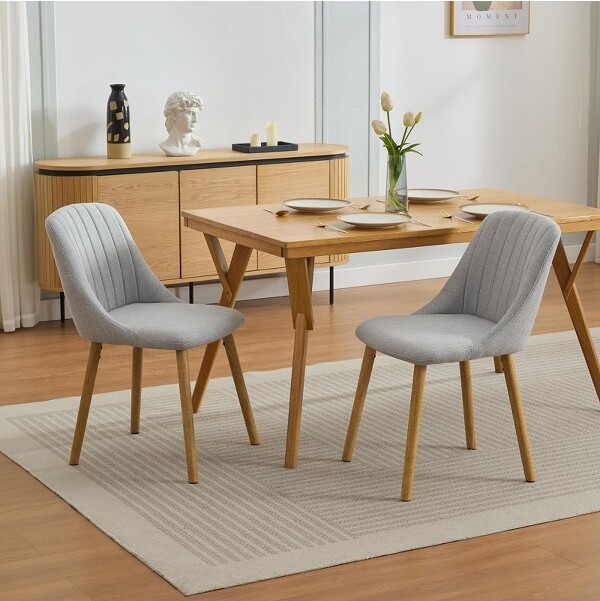 Fulvari Mid-CenturyModernDiningChairUpholsteredFabricAccentChairswithWoodLegsSetof2PerformanceFabricInLinenGray