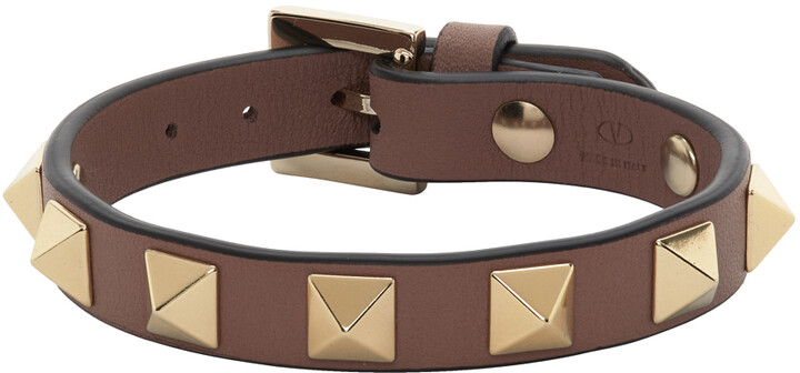 Valentino Garavani Beige Leather Rockstud Bracelet - ShopStyle