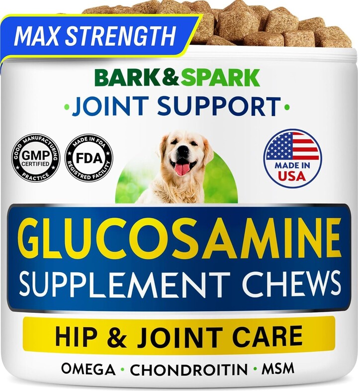 Bark&Spark Glucosamine Chondroitin Peanut Butter Flavored Hip & Joint Chews Supplement for Dogs, 120 count