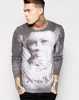 Thumbnail for your product : Religion Long Sleeve Top with Tattoo Girl Money Bandana Print