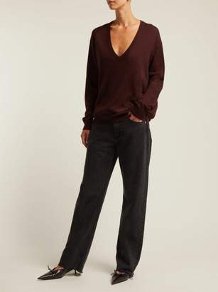 Raey V Neck Fine Knit Cashmere Sweater - Womens - Burgundy