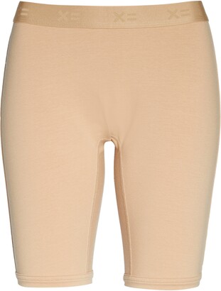 TomboyX Women's First Line Period Leakproof 9 Inseam Boxer Briefs  Underwear, Soft Cotton Stretch Comfortable (XS-6X) Chai Small