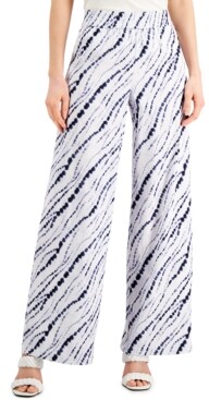INC International Concepts Petite Earth Printed Pull-On Wide-Leg Pants, Created for Macy's