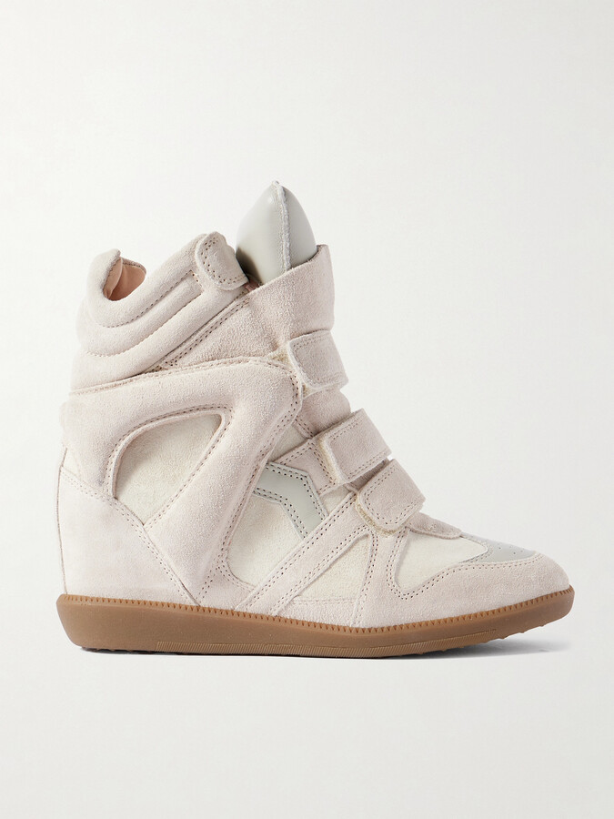 Isabel Marant - Bekett Leather-trimmed Suede High-top Wedge Sneakers - Neutrals