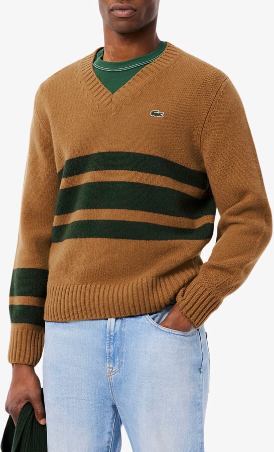 Lacoste Classic Stripe Wool V-Neck Sweater