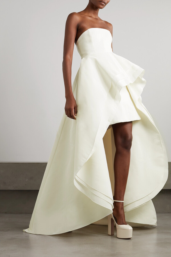 Carolina Herrera Strapless Ruffled Tiered Silk-faille Gown - White