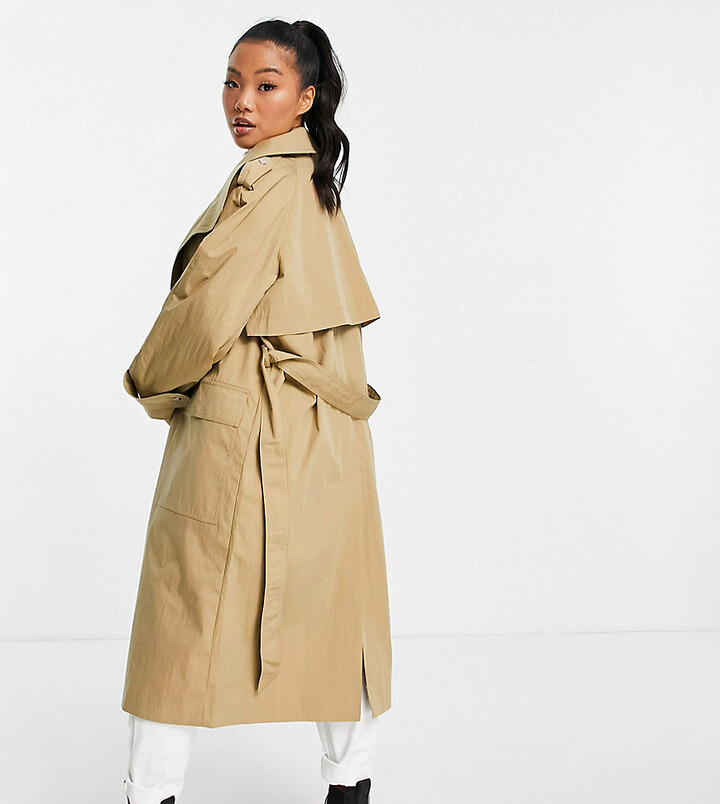 ASOS Petite ASOS DESIGN Petite collared luxe trench coat in stone -  ShopStyle Outerwear