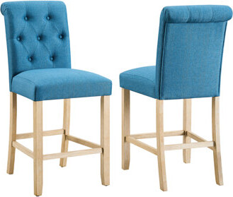 Red Barrel Studio Blue Counter Height Stools 2 - Button Back & Cozy Padded Seat For Kitchen And Dining Spaces Wood Fabric Of 2 Stools  Area Furnishings Frame