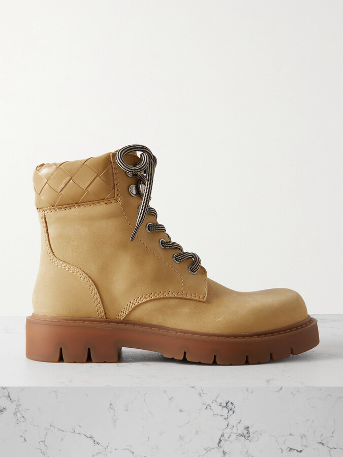 Bottega Veneta Haddock Intrecciato Leather-trimmed Nubuck Ankle Boots - Yellow