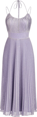 Halston Evelia Pleated Shimmer Midi Dress