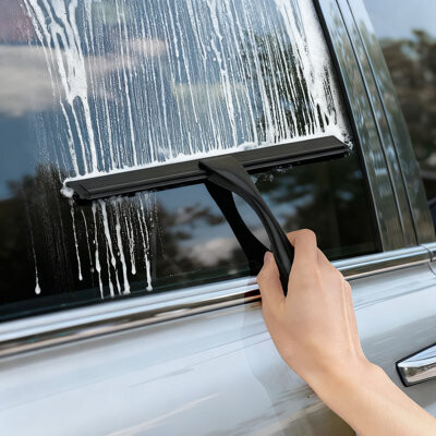 A Home Professional Stainless Steel Squeegee With Adhesive Hooks - Streak-Free Cleaning For Shower Glass, Windows, Mirrors, Tiles And Cars