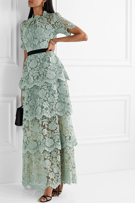 Self-Portrait Grosgrain-trimmed Tiered Corded Lace Maxi Dress