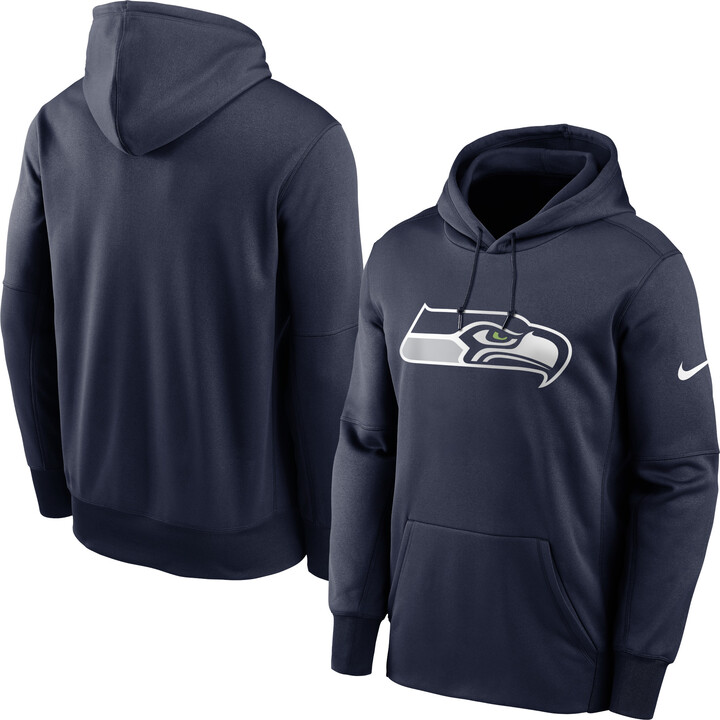 Men's Nike College Navy Seattle Seahawks Fan Gear Primary Logo Therma Performance Pullover Hoodie